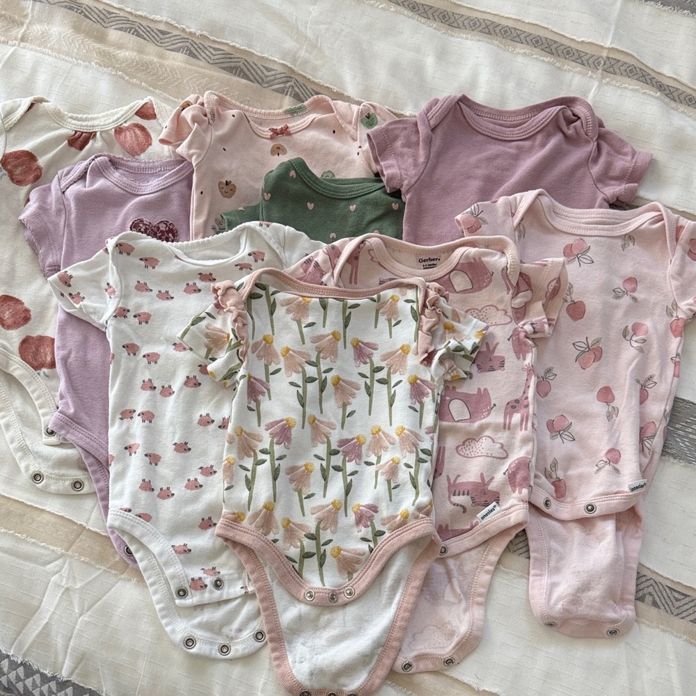 Assorted Baby Onesies Set - Pink, Purple, Green